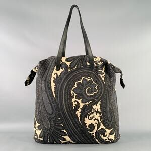 DRIES VAN NOTEN Black Cream Paisley Canvas Tote Handbag